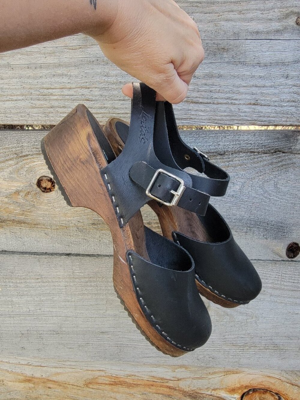 Lotta of Stockholm Low Wood Black Clogs in Oiled Nubuck Size 41